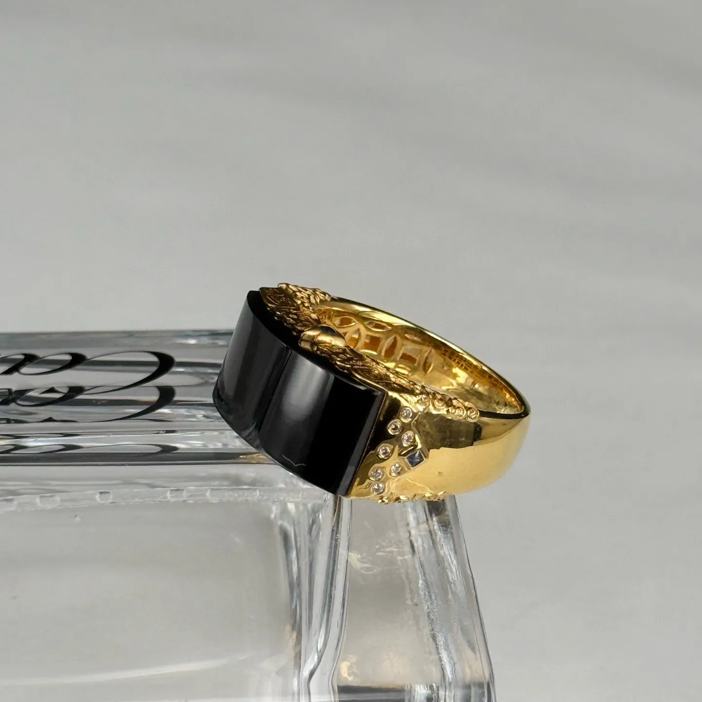 精品18k墨翠仿古男戒 重金豪镶 打灯通透 油性十足