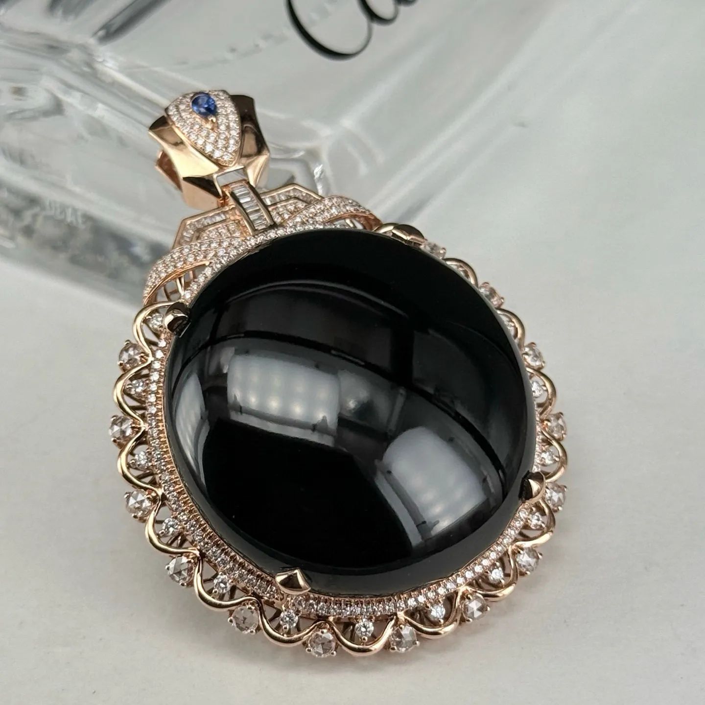 墨翠蛋面吊坠 重金豪镶 打灯通透 油性十足 尺寸57.1