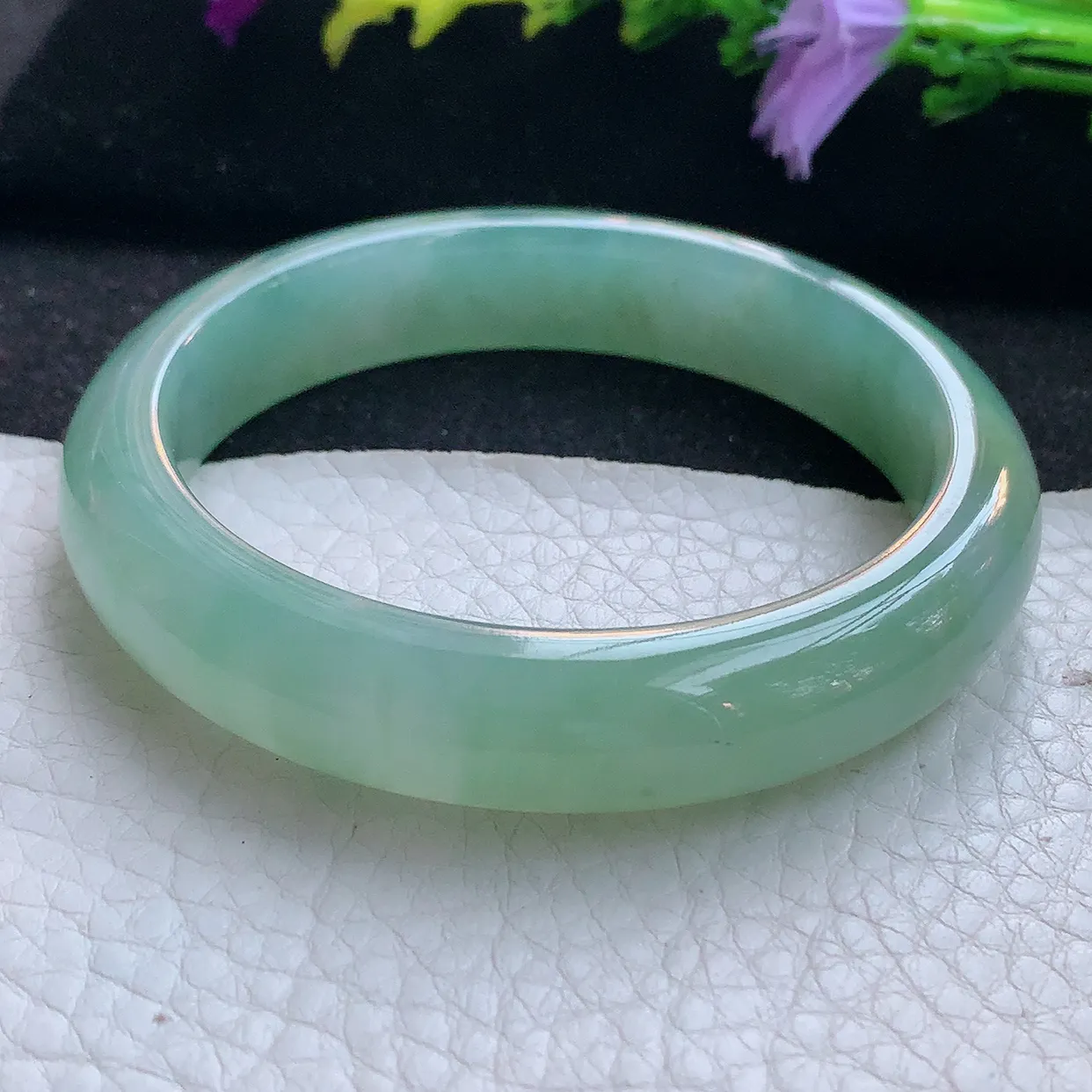 r实拍56*12*8.2平安镯 天然翡翠A货手镯冰晴宽边正圈玉镯子