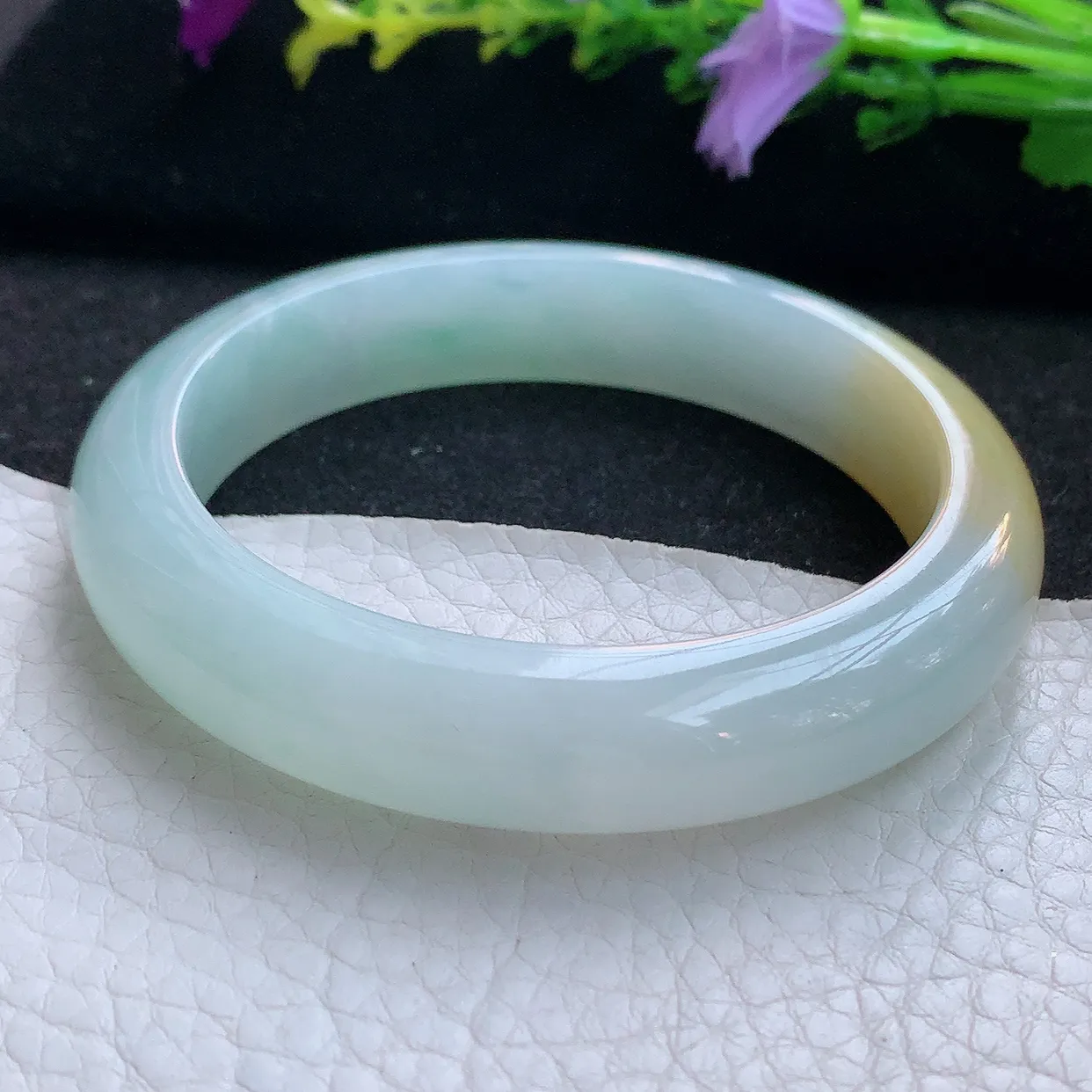 nr实拍56.5*12.3*8平安镯 天然翡翠A货手镯冰双彩宽边正圈玉镯子