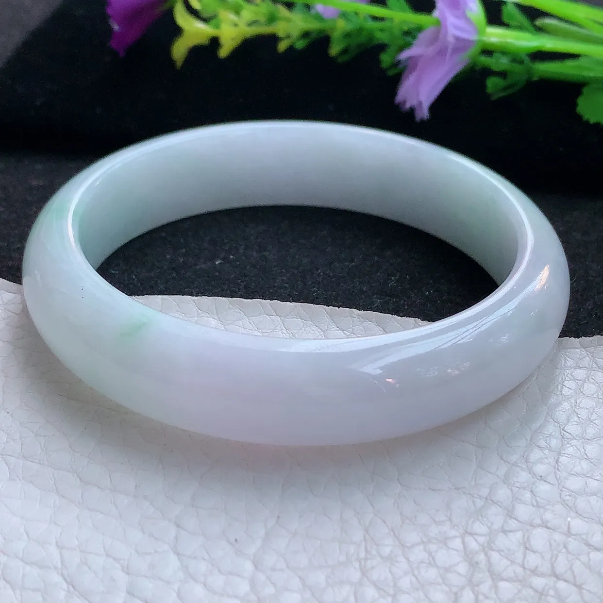 hy大圈口60.5*14*7.8平安镯 天然翡翠A货手镯飘花清新宽边正圈玉镯子