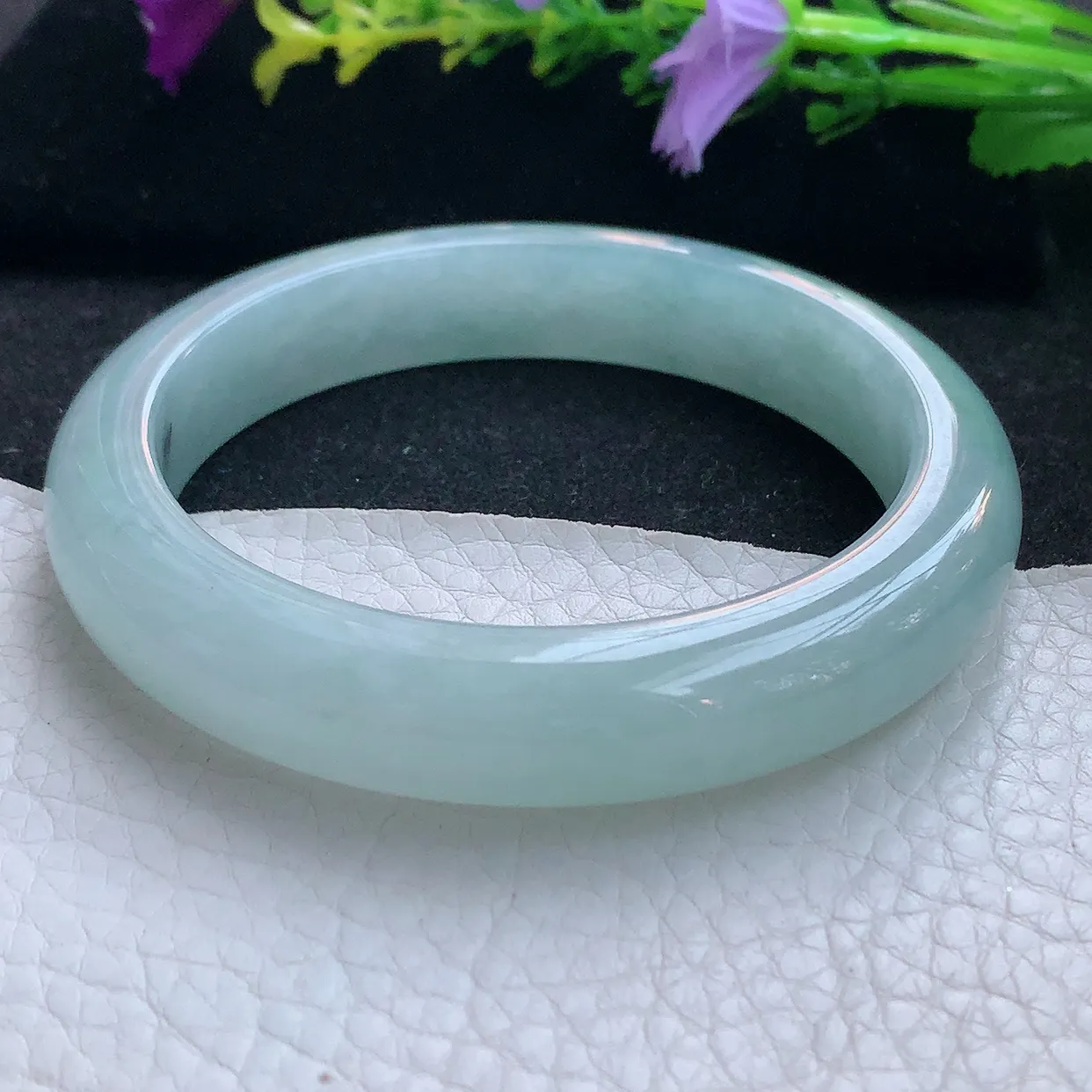 nr大圈口60*12.3*9.2平安镯 天然翡翠A货手镯冰蓝宽边正圈玉镯子