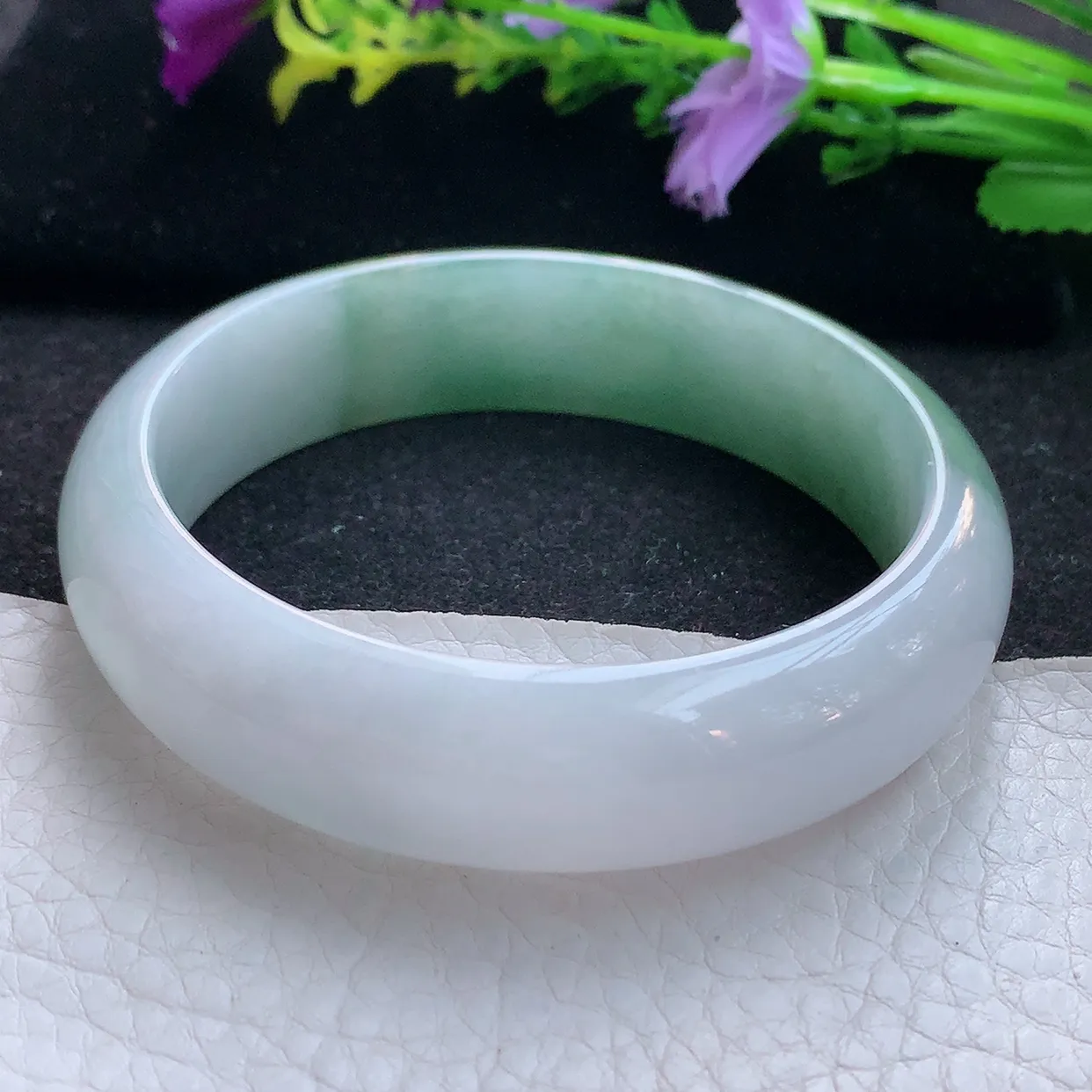 js实拍59*15.5*7.8轮胎镯 天然翡翠A货手镯半山水招财宽边正圈玉镯子