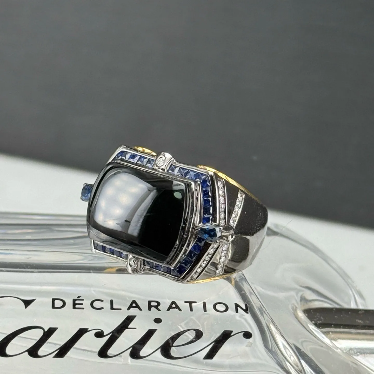 精品18k豪镶墨翠男戒 种好色正 黑度极好 打灯通透 油性十足 尺寸15.7