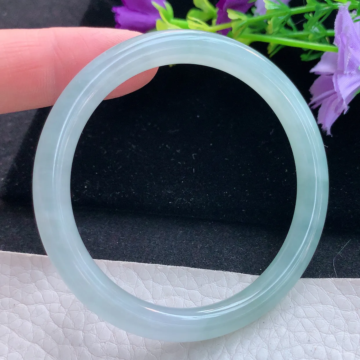 yh实拍53*6.5*7.2美人镯 天然翡翠A货手镯冰天空蓝圆条玉镯子 叮当镯