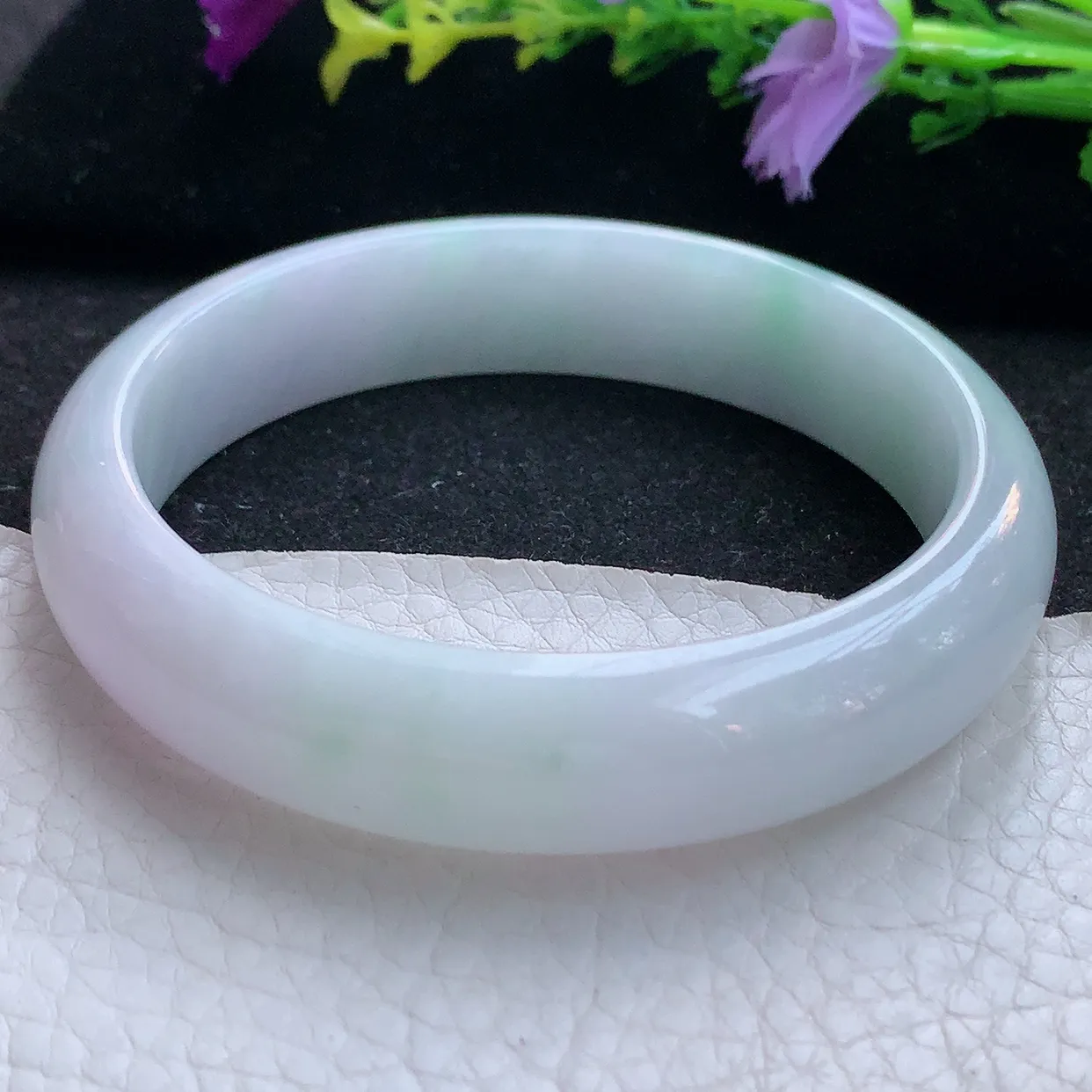 hy大圈口60.5*14*7.8平安镯 天然翡翠A货手镯飘花清新宽边正圈玉镯子