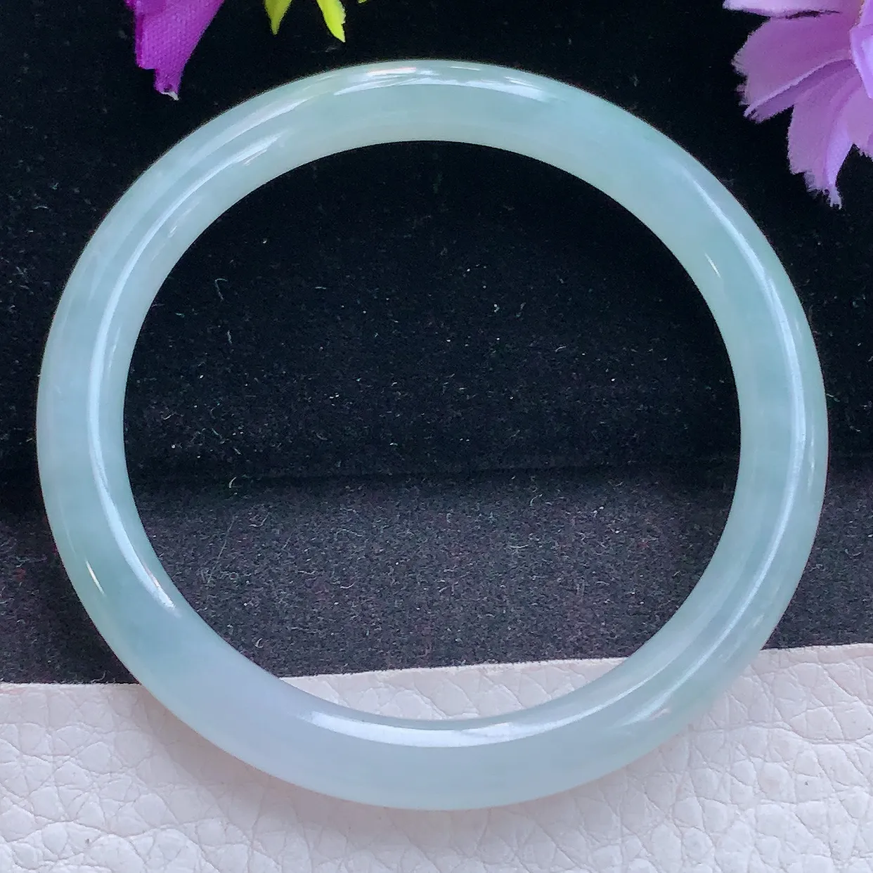 yh实拍53*6.5*7.2美人镯 天然翡翠A货手镯冰天空蓝圆条玉镯子 叮当镯