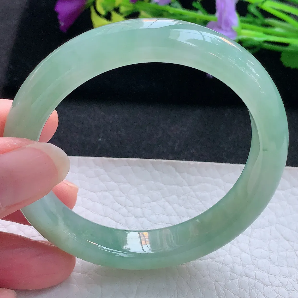 r实拍56*12*8.2平安镯 天然翡翠A货手镯冰晴宽边正圈玉镯子