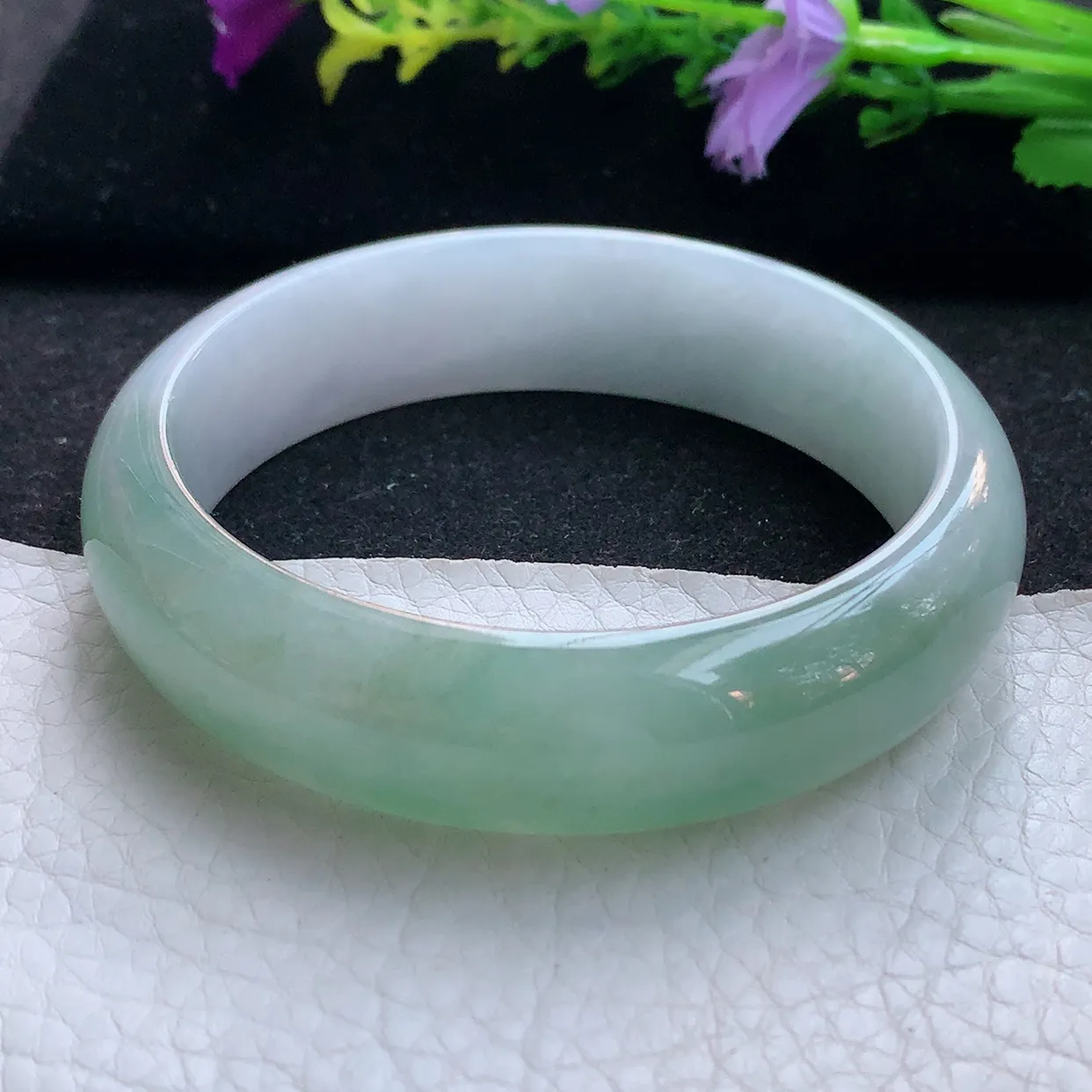 js实拍59*15.5*7.8轮胎镯 天然翡翠A货手镯半山水招财宽边正圈玉镯子