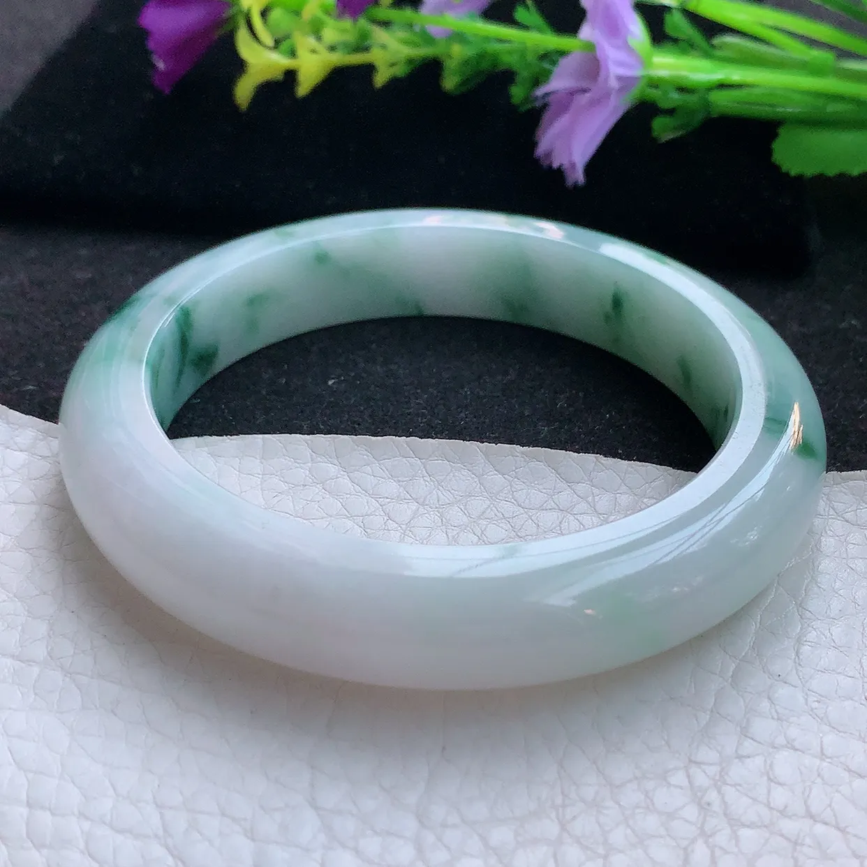 ee大圈口60*12.6*9.5平安镯 天然翡翠A货手镯飘花厚装宽边正圈玉镯子