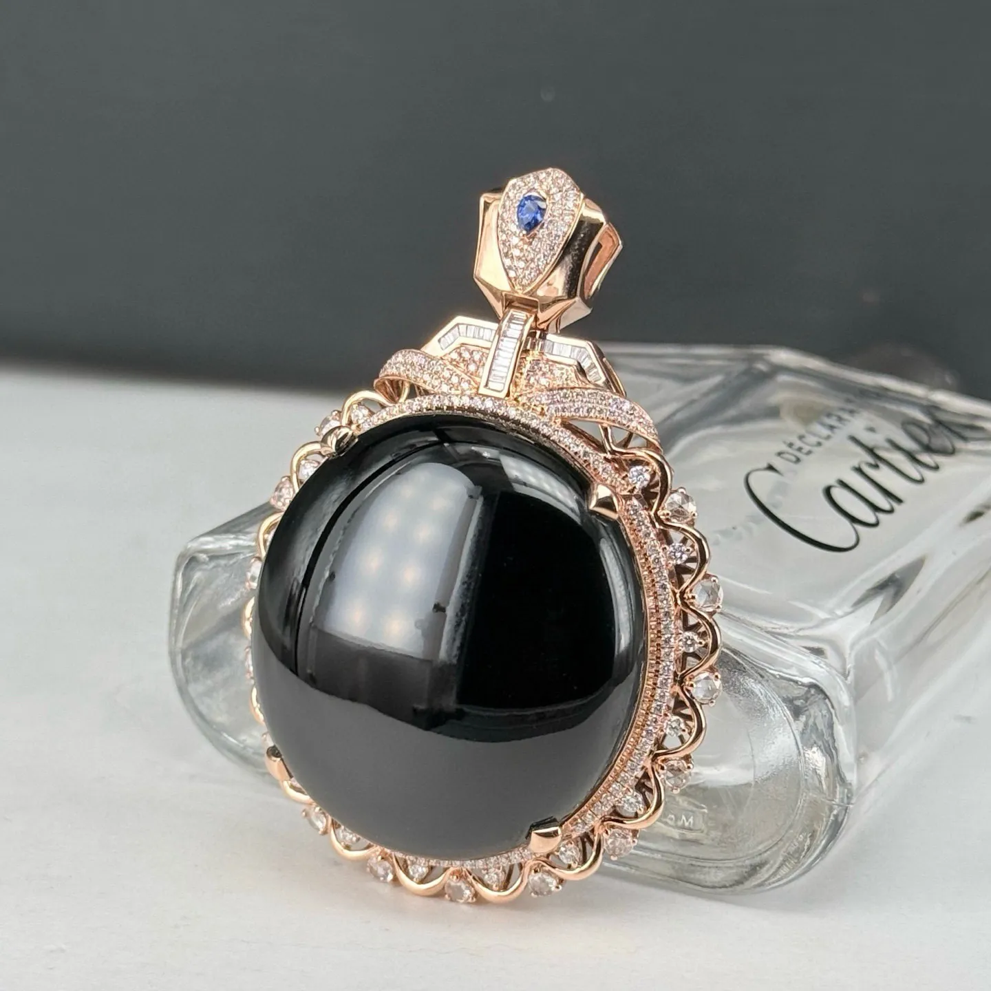 墨翠蛋面吊坠 重金豪镶 打灯通透 油性十足 尺寸57.1