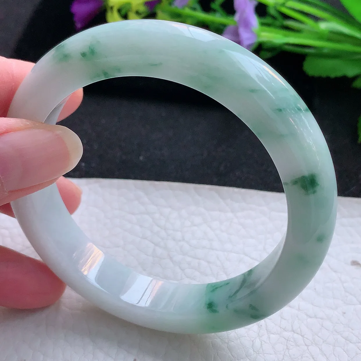 ee大圈口60*12.6*9.5平安镯 天然翡翠A货手镯飘花厚装宽边正圈玉镯子