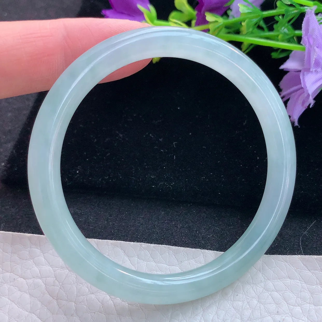 yh实拍53*6.5*7.2美人镯 天然翡翠A货手镯冰天空蓝圆条玉镯子 叮当镯