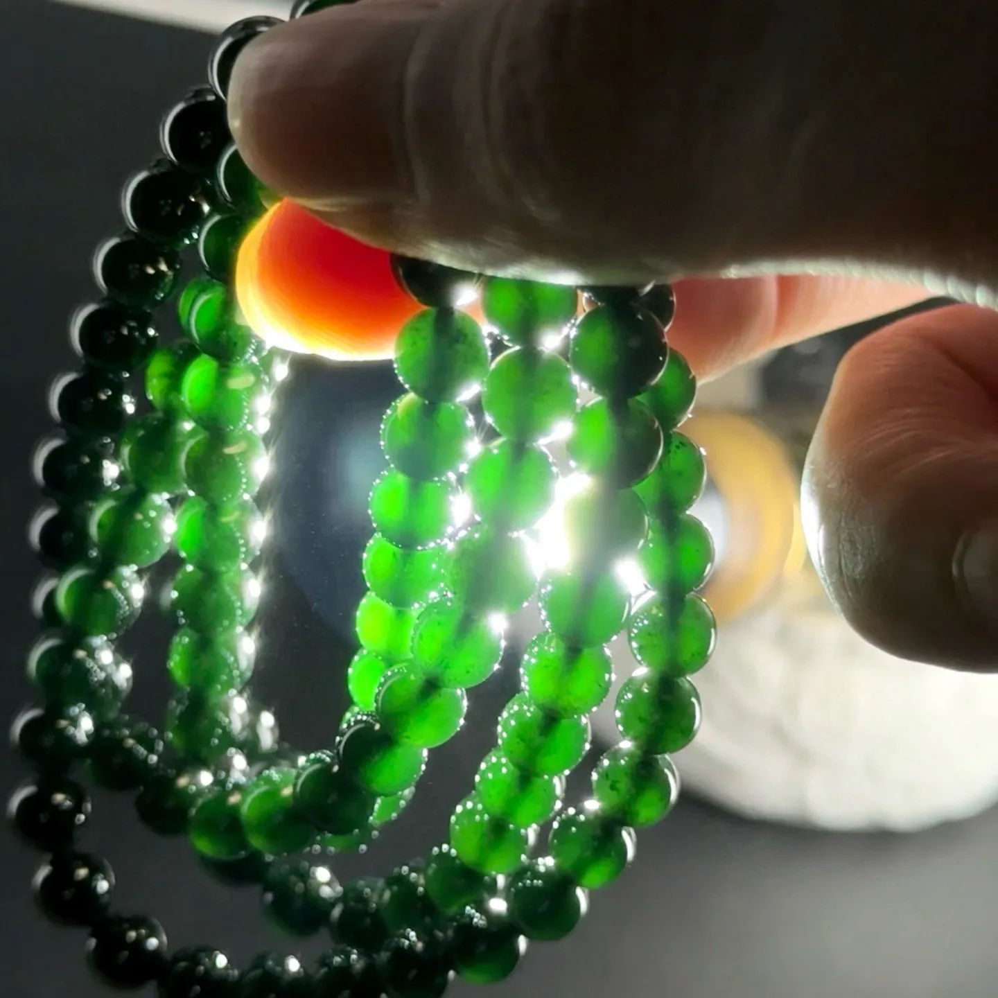 精品墨翠珠子项链 108颗手串 种好色正 黑度好 打灯通透 油性十足