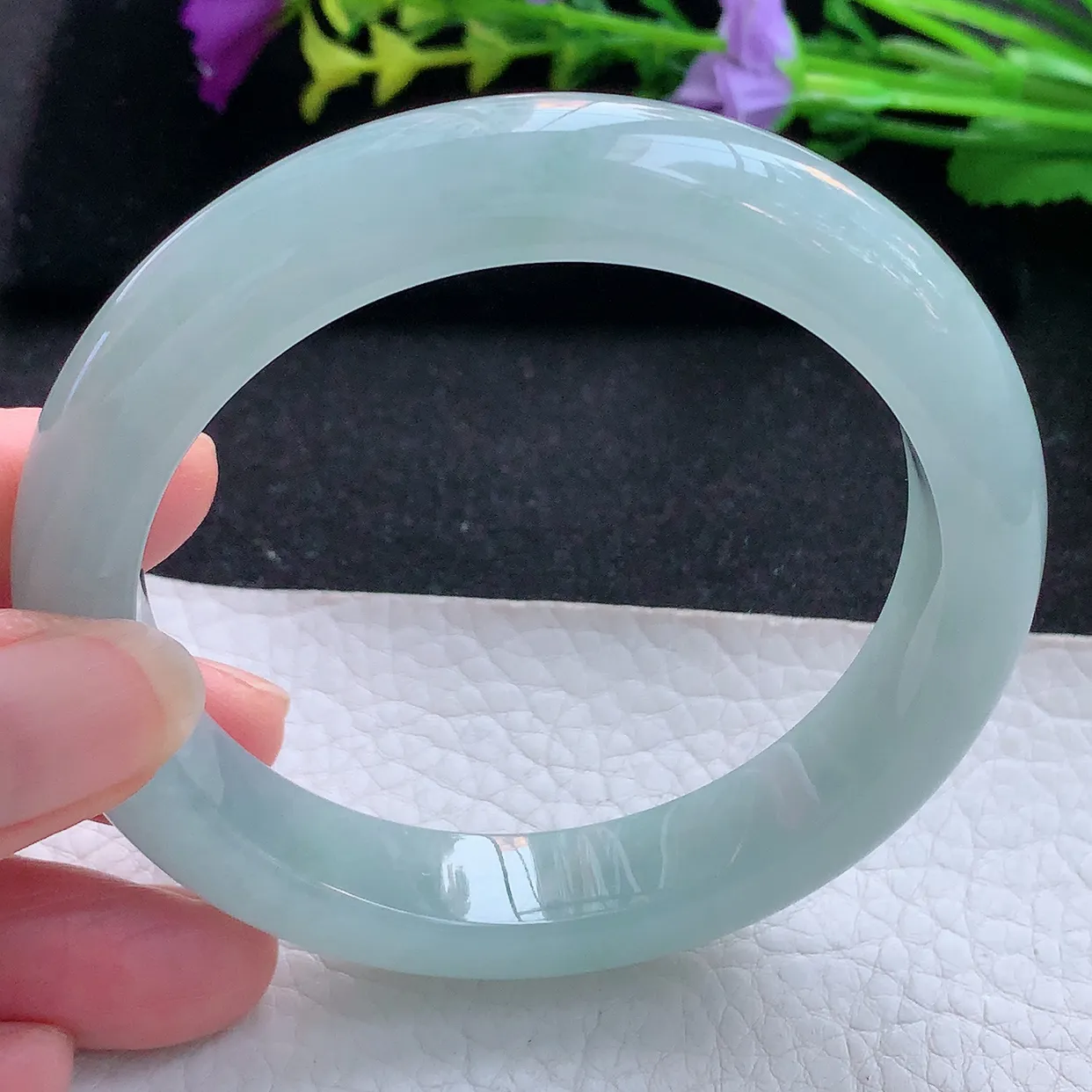 nr大圈口60*12.3*9.2平安镯 天然翡翠A货手镯冰蓝宽边正圈玉镯子