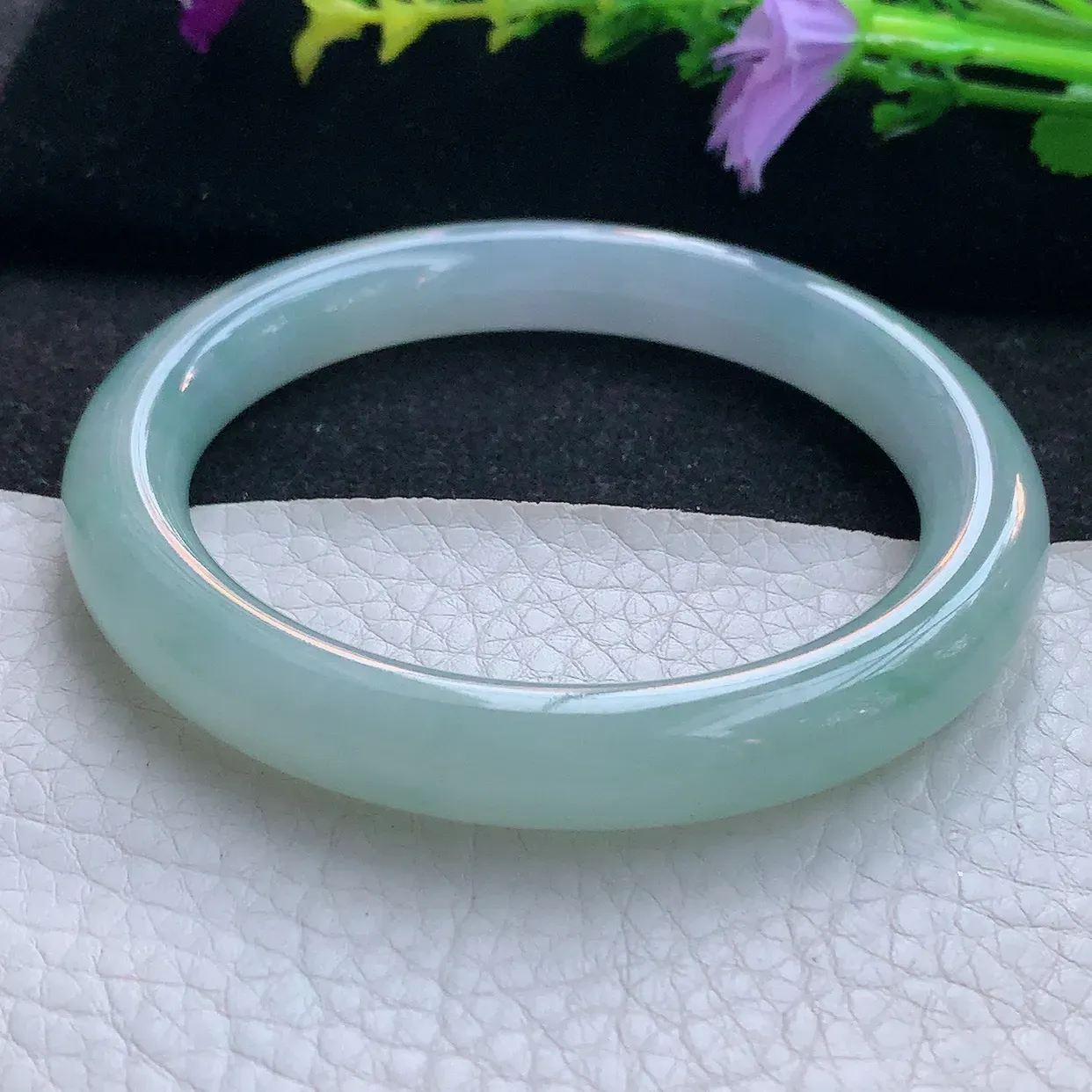 r实拍58*9.8*9.5美人镯 天然翡翠A货手镯清新圆条正圈玉镯子 叮当镯