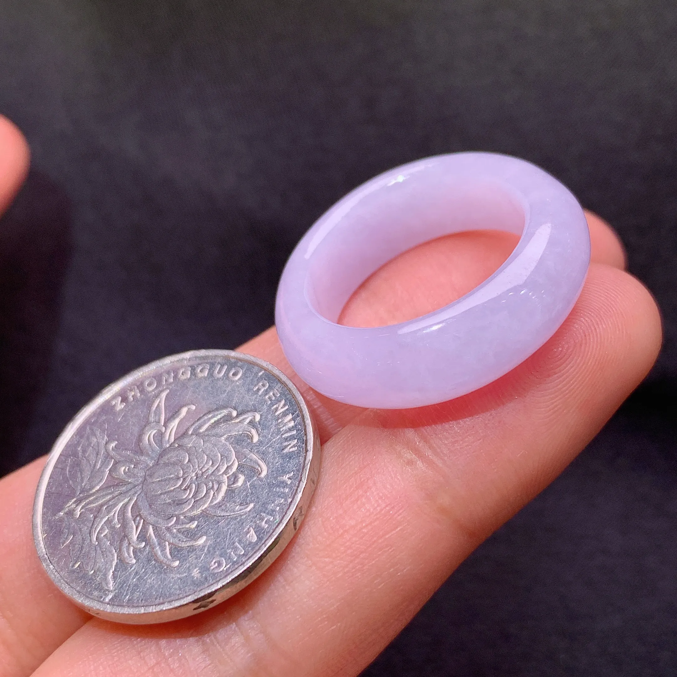 冰紫罗兰戒圈，指环，冰润鲜艳，种水足，圈口18 整体尺寸7.5*3.8