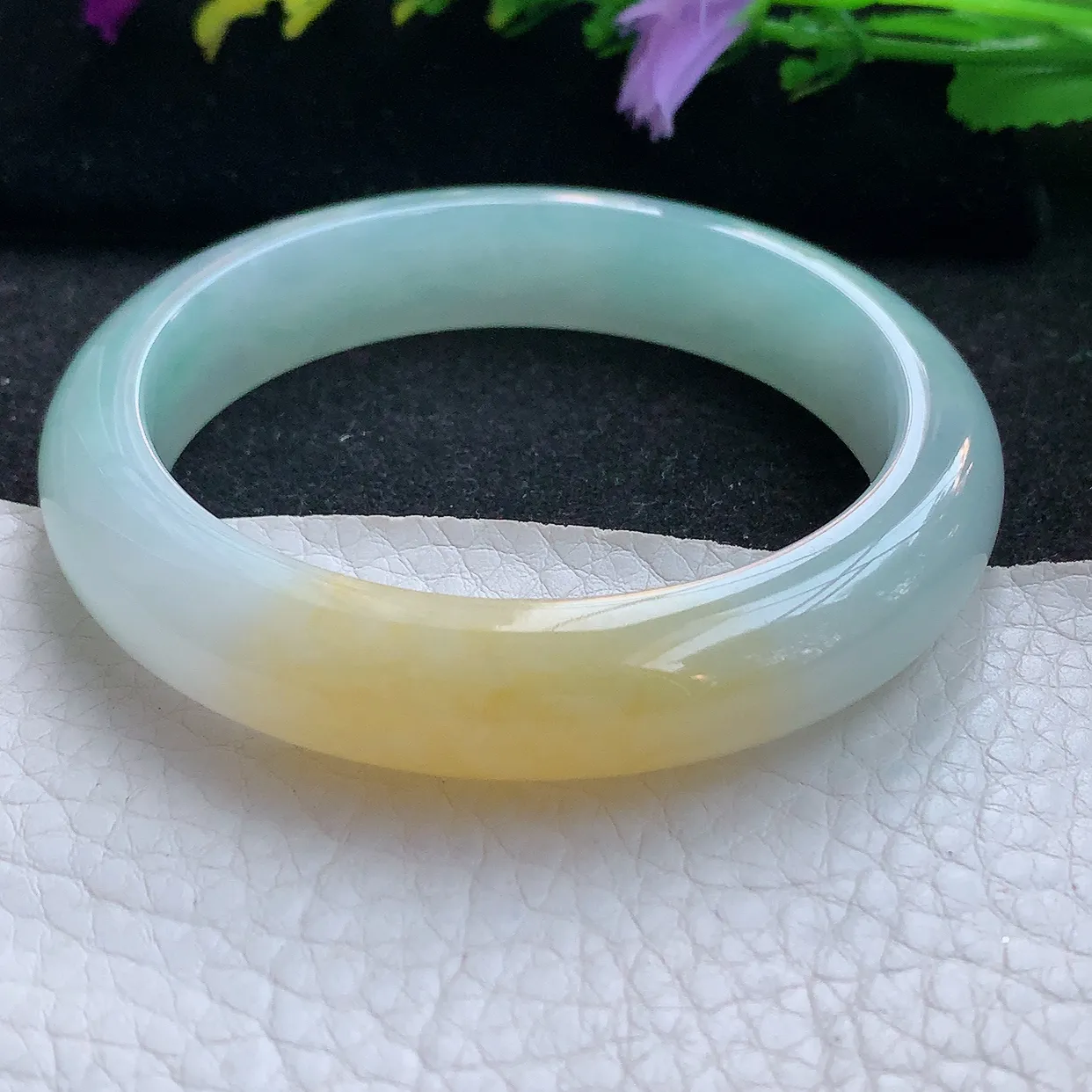 nr实拍56.5*12.3*8平安镯 天然翡翠A货手镯冰双彩宽边正圈玉镯子