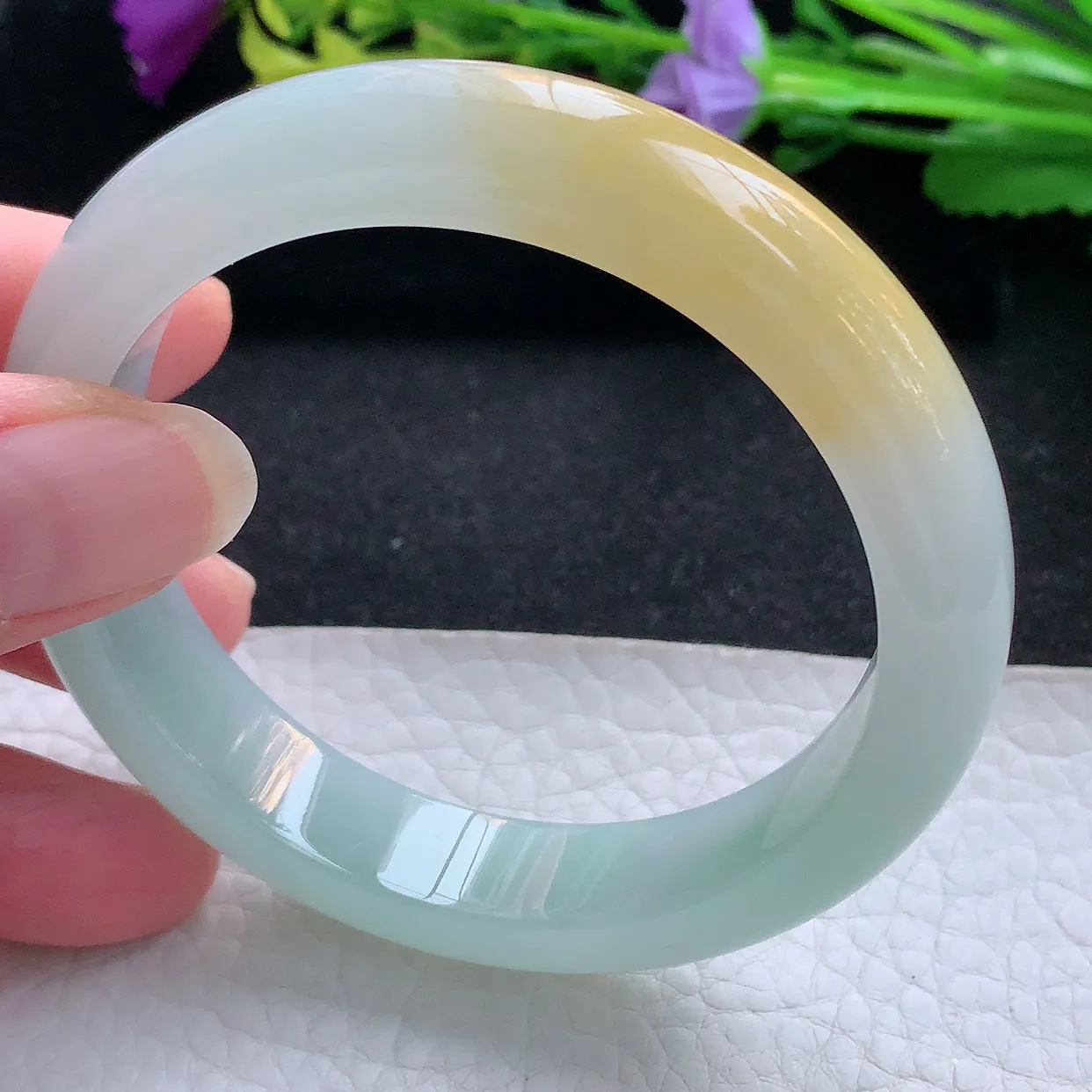 nr实拍56.5*12.3*8平安镯 天然翡翠A货手镯冰双彩宽边正圈玉镯子