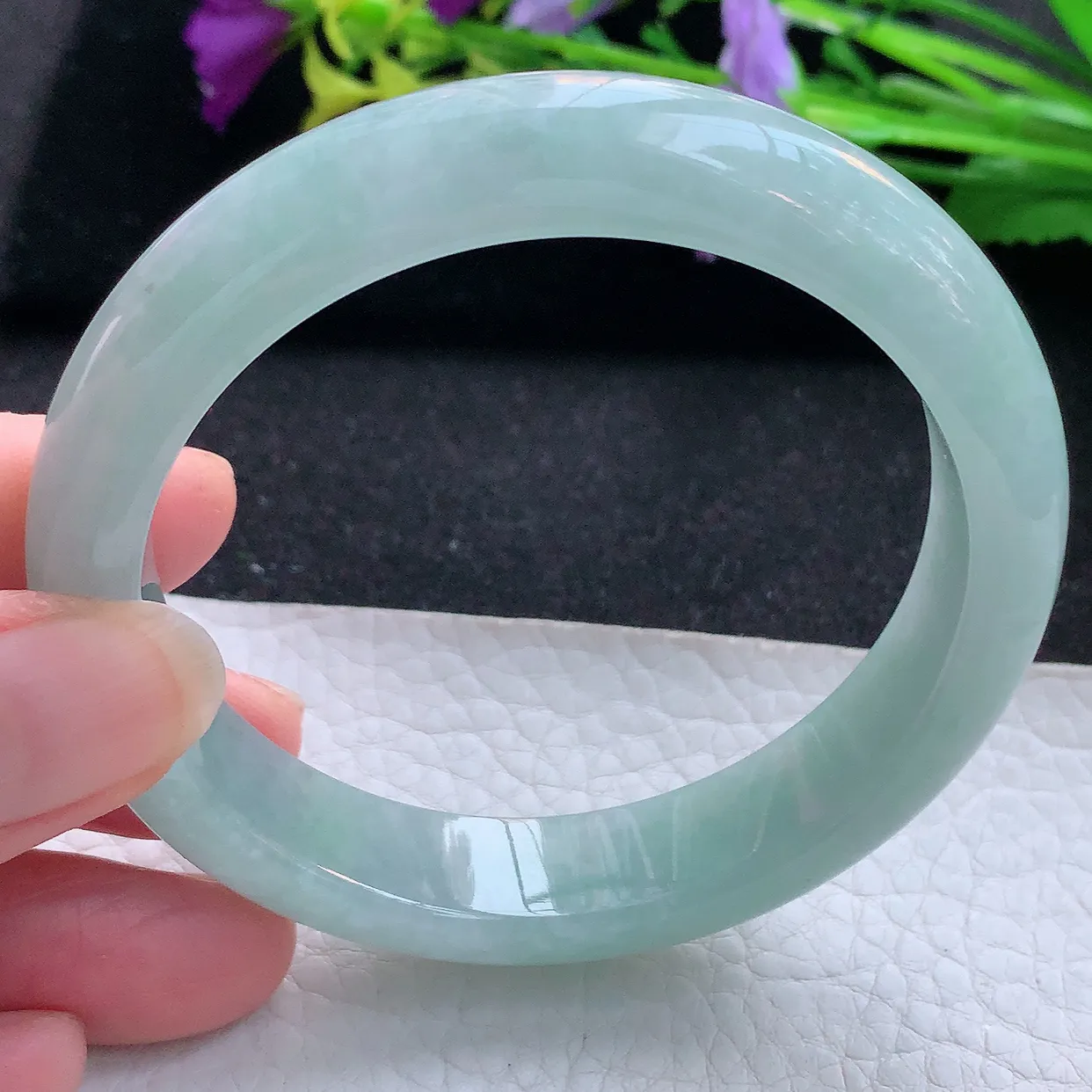 nr实拍59*13*8.3平安镯 天然翡翠A货手镯天空蓝宽边正圈玉镯子