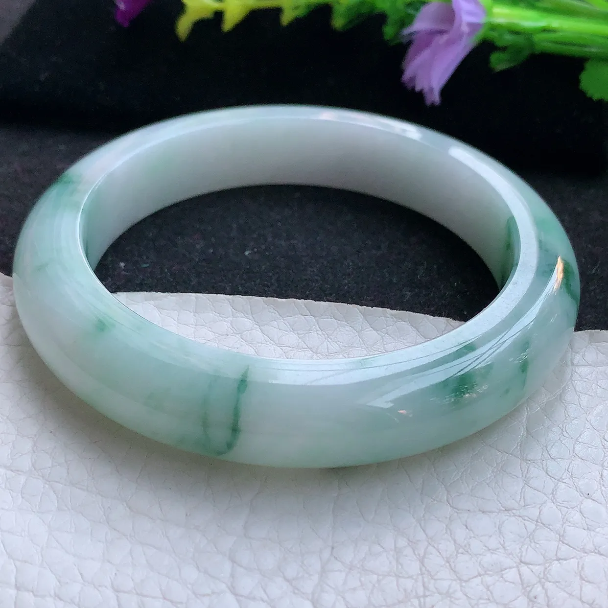 ee大圈口60*12.6*9.5平安镯 天然翡翠A货手镯飘花厚装宽边正圈玉镯子