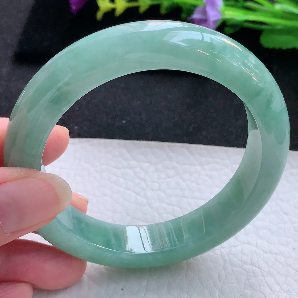 hy实拍58.5*13.5*9.5平安镯 天然翡翠A货手镯满绿厚装宽边正圈玉镯子