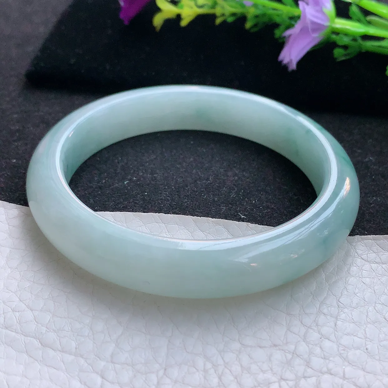 xx大圈口61*12.3*8.5平安镯 天然翡翠A货手镯水润飘花宽边正圈玉镯子