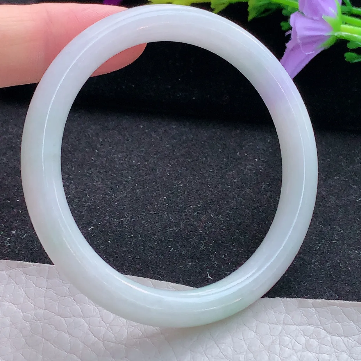 xx小圈口52.5*8*7.2叮当镯 天然翡翠A货手镯飘紫正圈圆条玉镯子 美人镯