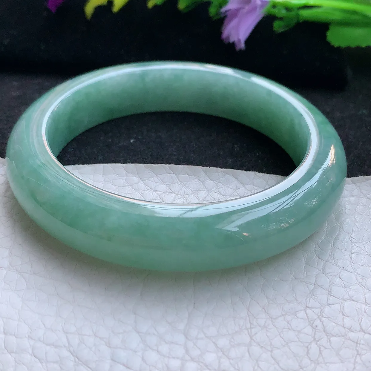 hy实拍58.5*13.5*9.5平安镯 天然翡翠A货手镯满绿厚装宽边正圈玉镯子