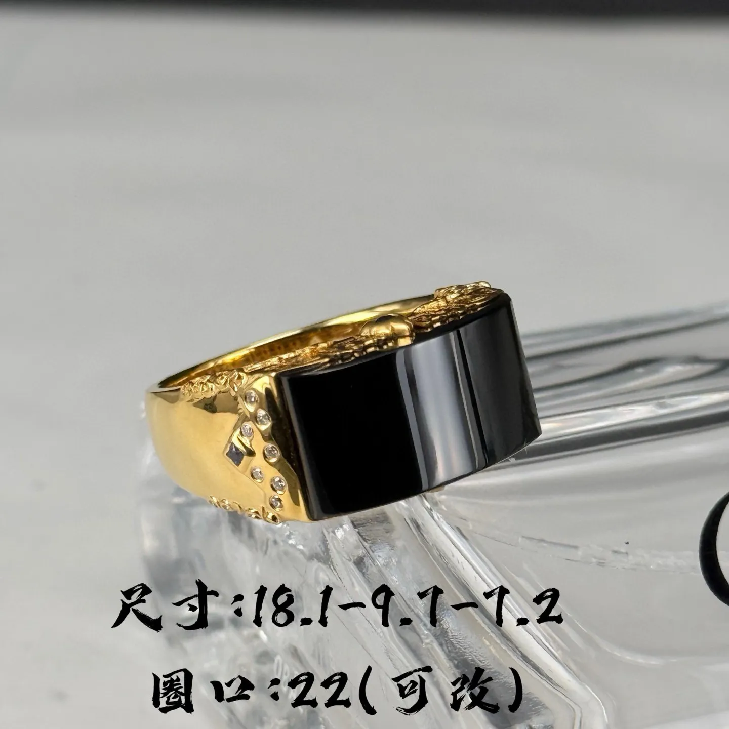 精品18k墨翠仿古男戒 重金豪镶 打灯通透 油性十足