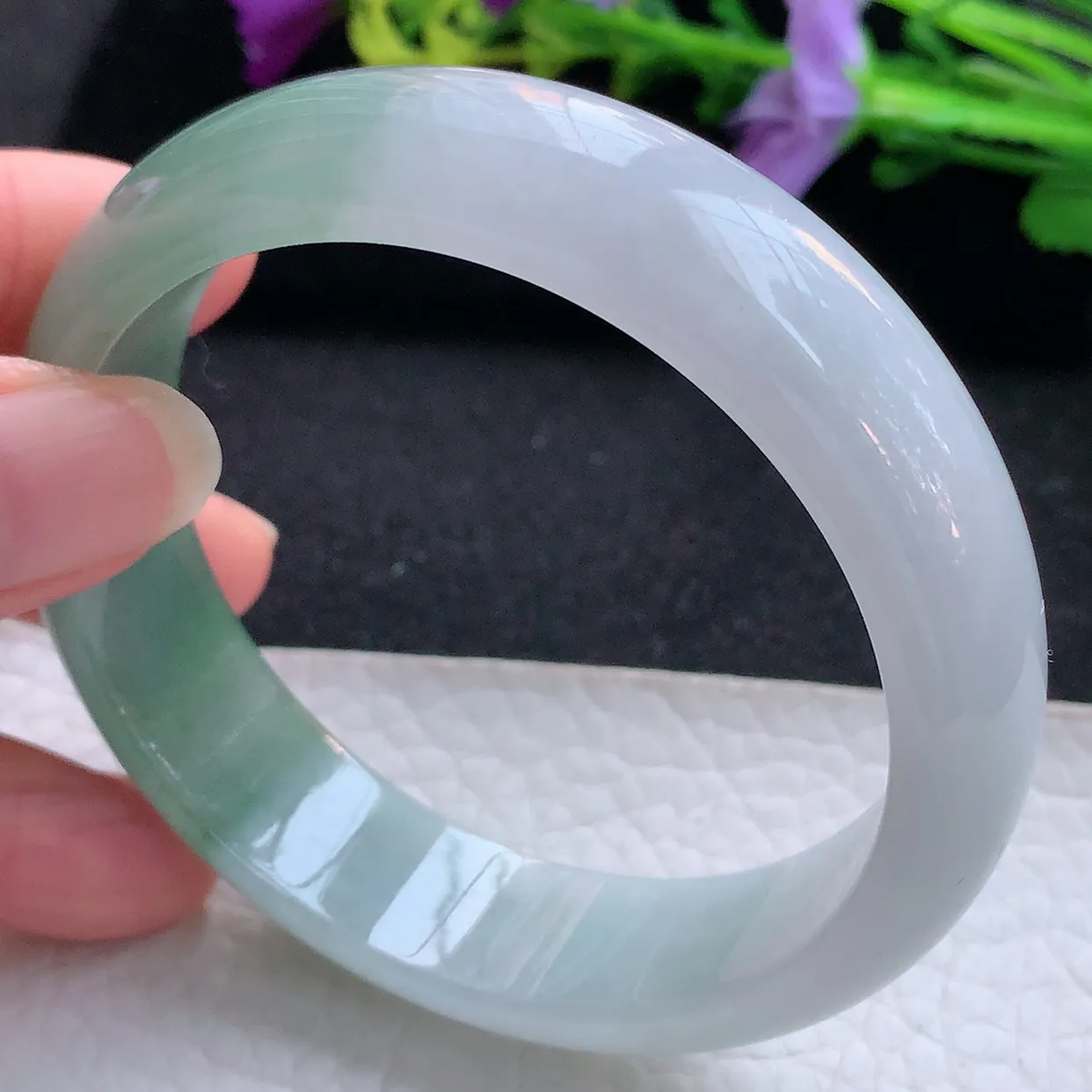 js实拍59*15.5*7.8轮胎镯 天然翡翠A货手镯半山水招财宽边正圈玉镯子