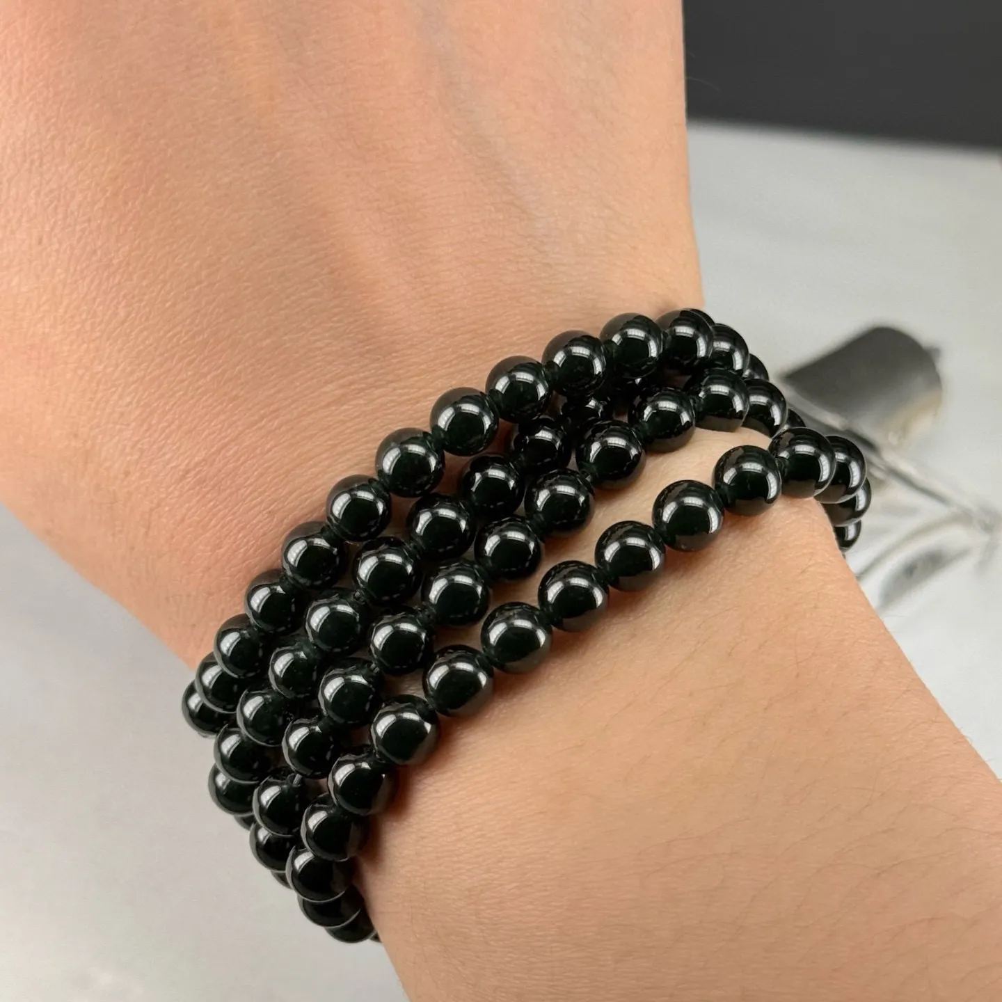 精品墨翠珠子项链 108颗手串 种好色正 黑度好 打灯通透 油性十足