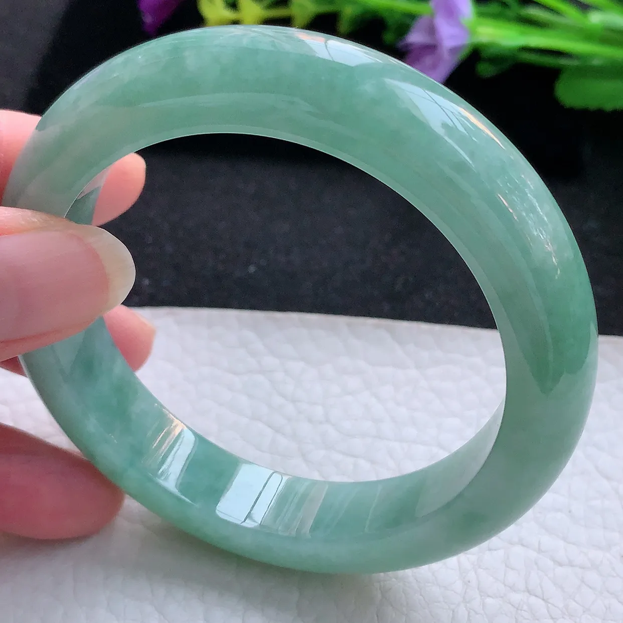 hy实拍58.5*13.5*9.5平安镯 天然翡翠A货手镯满绿厚装宽边正圈玉镯子