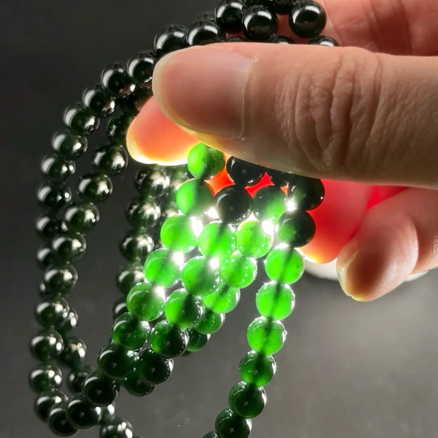 精品墨翠珠子项链 108颗手串 种好色正 黑度好 打灯通透 油性十足