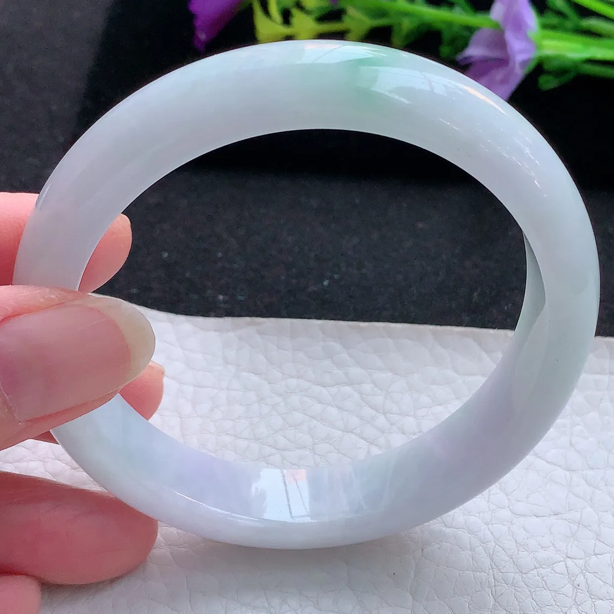 hy大圈口60.5*14*7.8平安镯 天然翡翠A货手镯飘花清新宽边正圈玉镯子