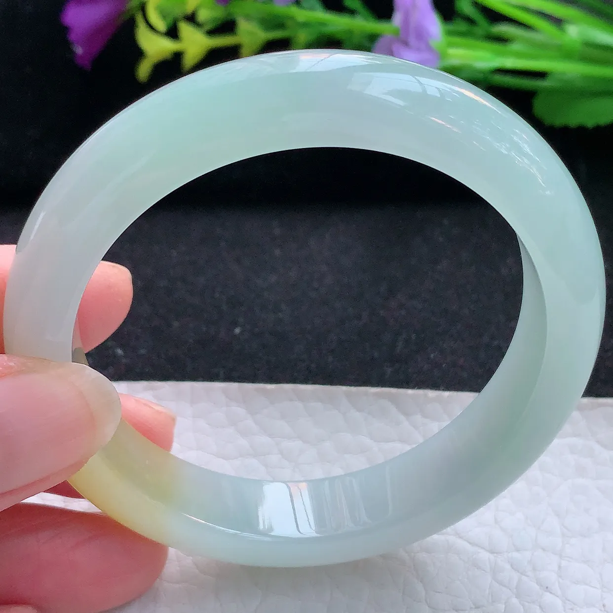 nr实拍56.5*12.3*8平安镯 天然翡翠A货手镯冰双彩宽边正圈玉镯子