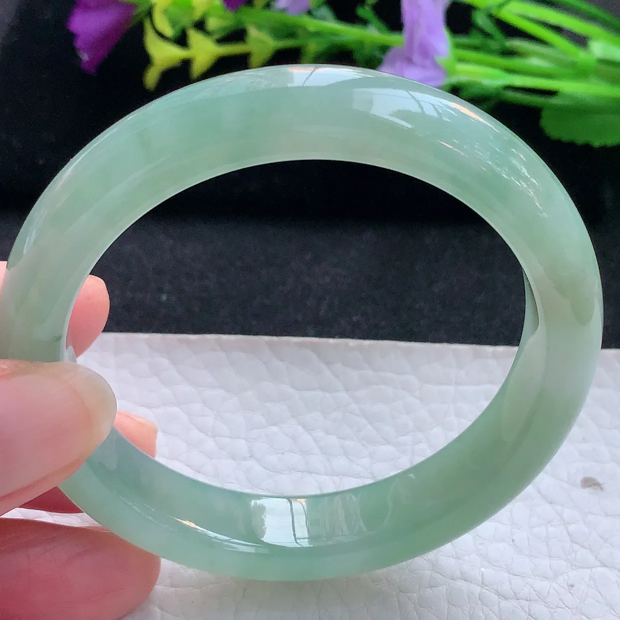 r实拍56*12*8.2平安镯 天然翡翠A货手镯冰晴宽边正圈玉镯子