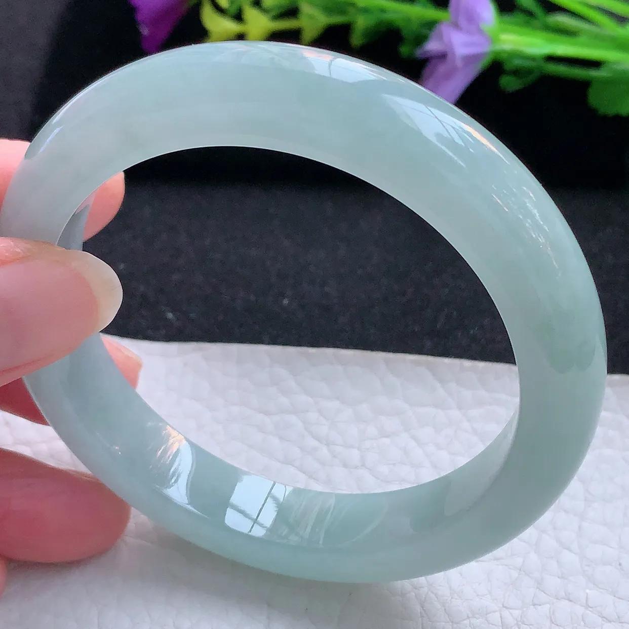 nr大圈口60*12.3*9.2平安镯 天然翡翠A货手镯冰蓝宽边正圈玉镯子