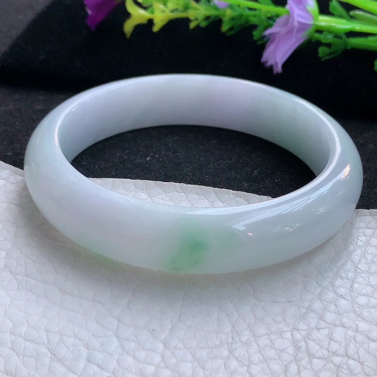 hy大圈口60.5*14*7.8平安镯 天然翡翠A货手镯飘花清新宽边正圈玉镯子