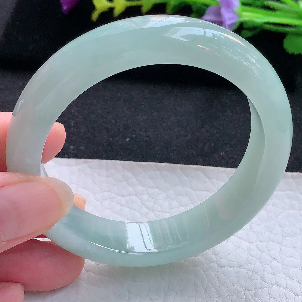 ee实拍55*13.2*8.5平安镯 天然翡翠A货手镯晴底宽边正圈玉镯子