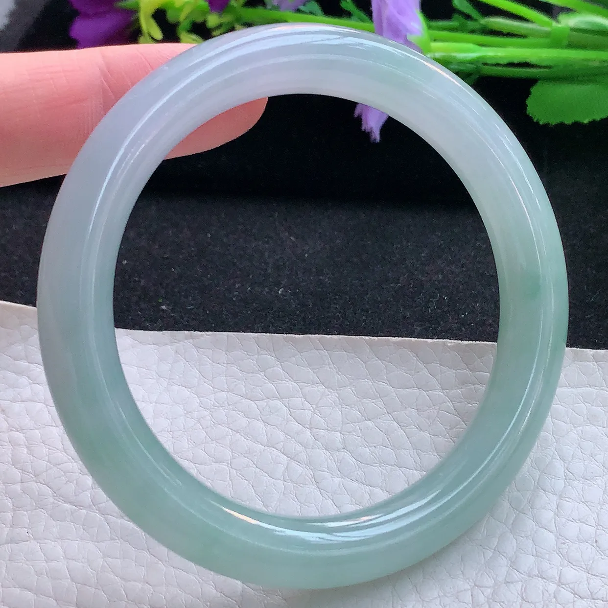 r实拍58*9.8*9.5美人镯 天然翡翠A货手镯清新圆条正圈玉镯子 叮当镯