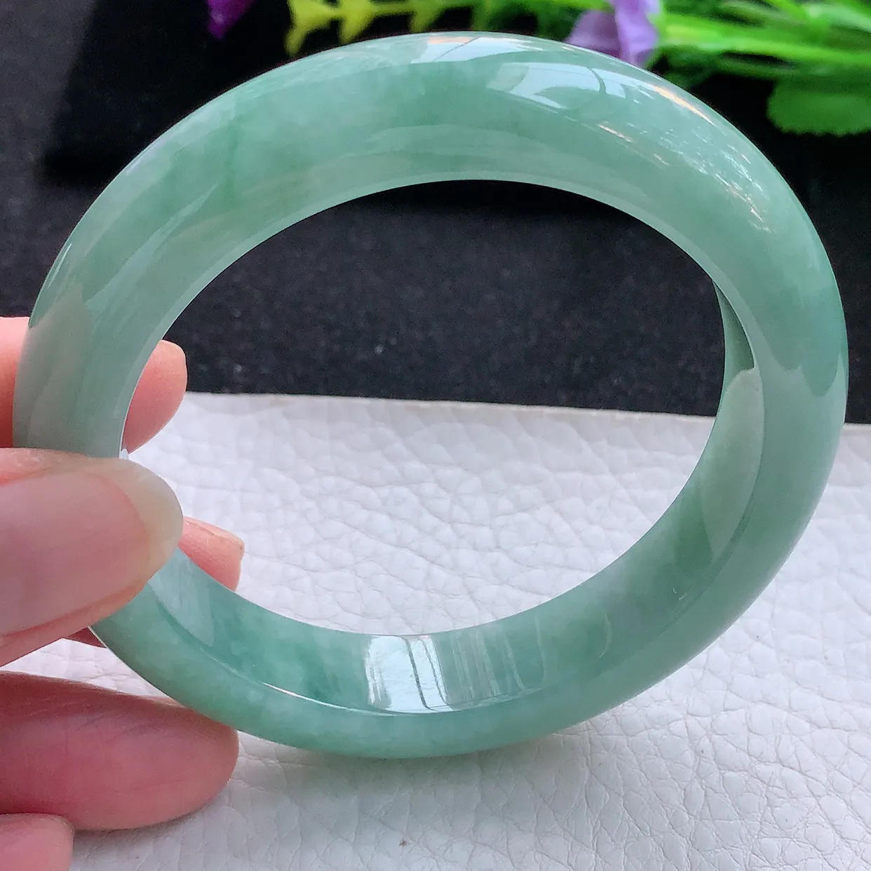 hy实拍58.5*13.5*9.5平安镯 天然翡翠A货手镯满绿厚装宽边正圈玉镯子