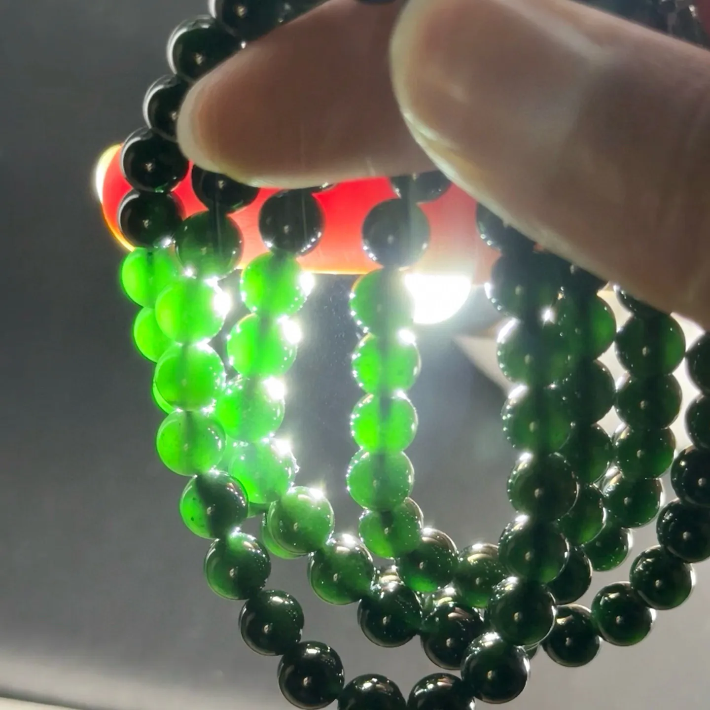 精品墨翠珠子项链 108颗手串 种好色正 黑度好 打灯通透 油性十足