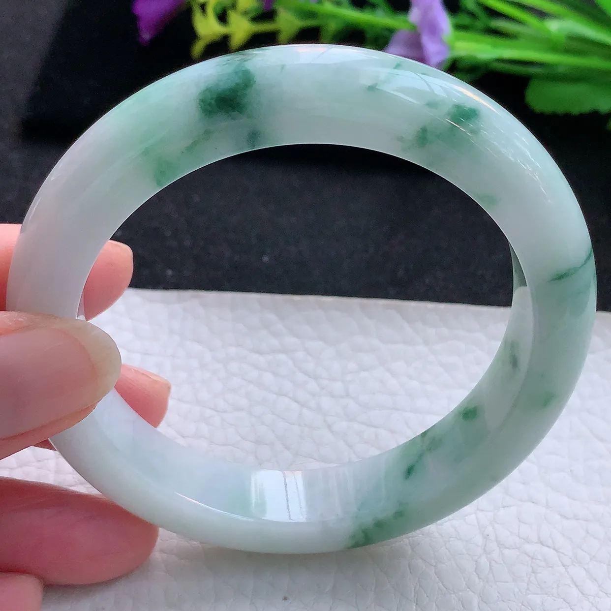 ee大圈口60*12.6*9.5平安镯 天然翡翠A货手镯飘花厚装宽边正圈玉镯子