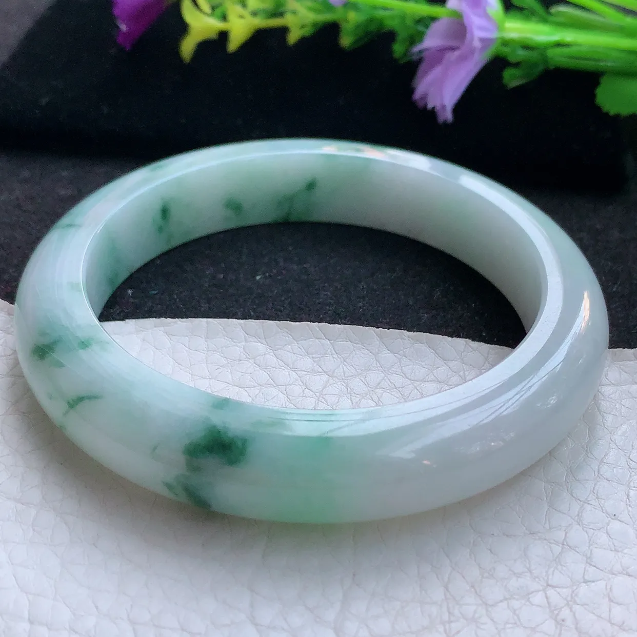 ee大圈口60*12.6*9.5平安镯 天然翡翠A货手镯飘花厚装宽边正圈玉镯子