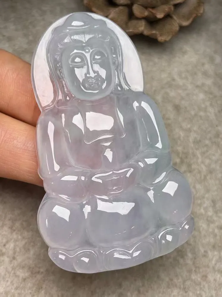 冰种【立体观音】吊坠，种水好，玉质细腻 ，卖相好‘