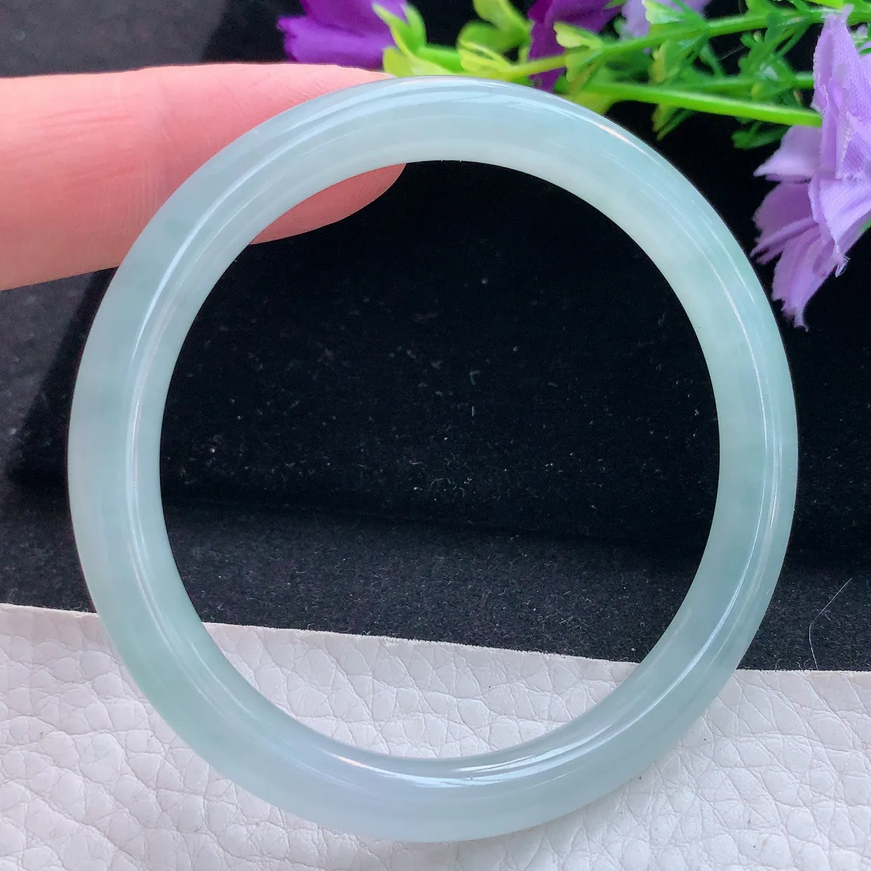 yh实拍53*6.5*7.2美人镯 天然翡翠A货手镯冰天空蓝圆条玉镯子 叮当镯