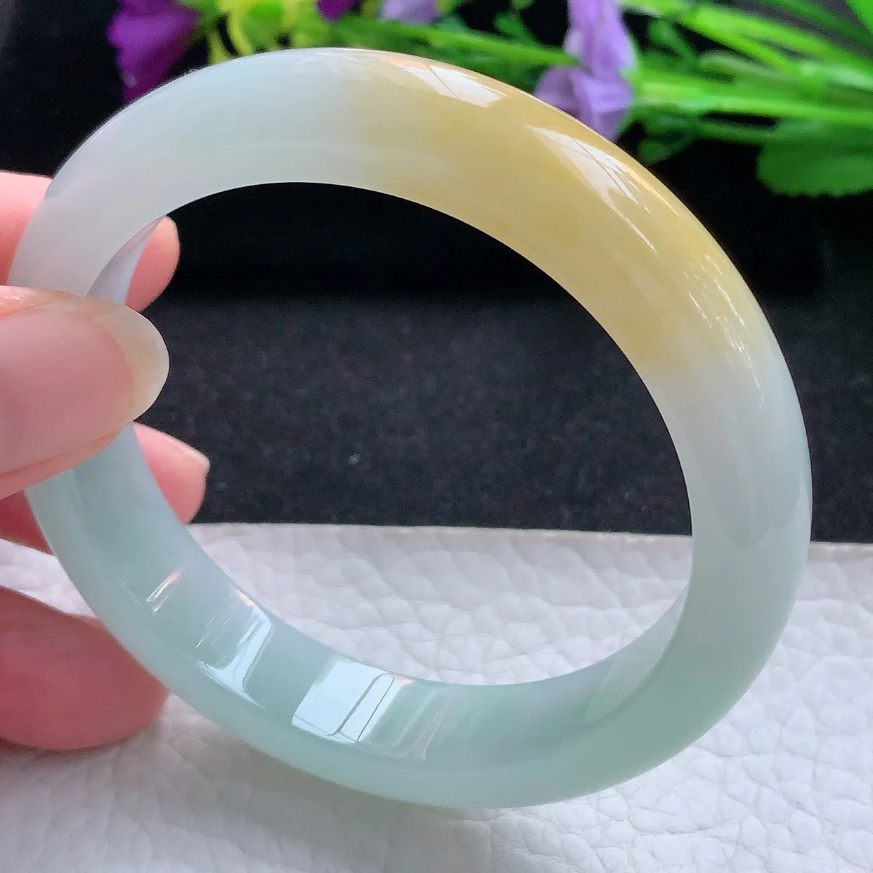 nr实拍56.5*12.3*8平安镯 天然翡翠A货手镯冰双彩宽边正圈玉镯子