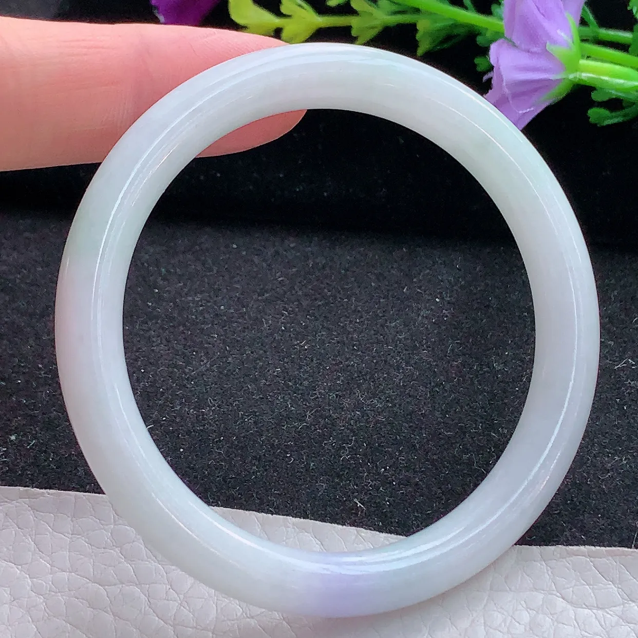 xx小圈口52.5*8*7.2叮当镯 天然翡翠A货手镯飘紫正圈圆条玉镯子 美人镯