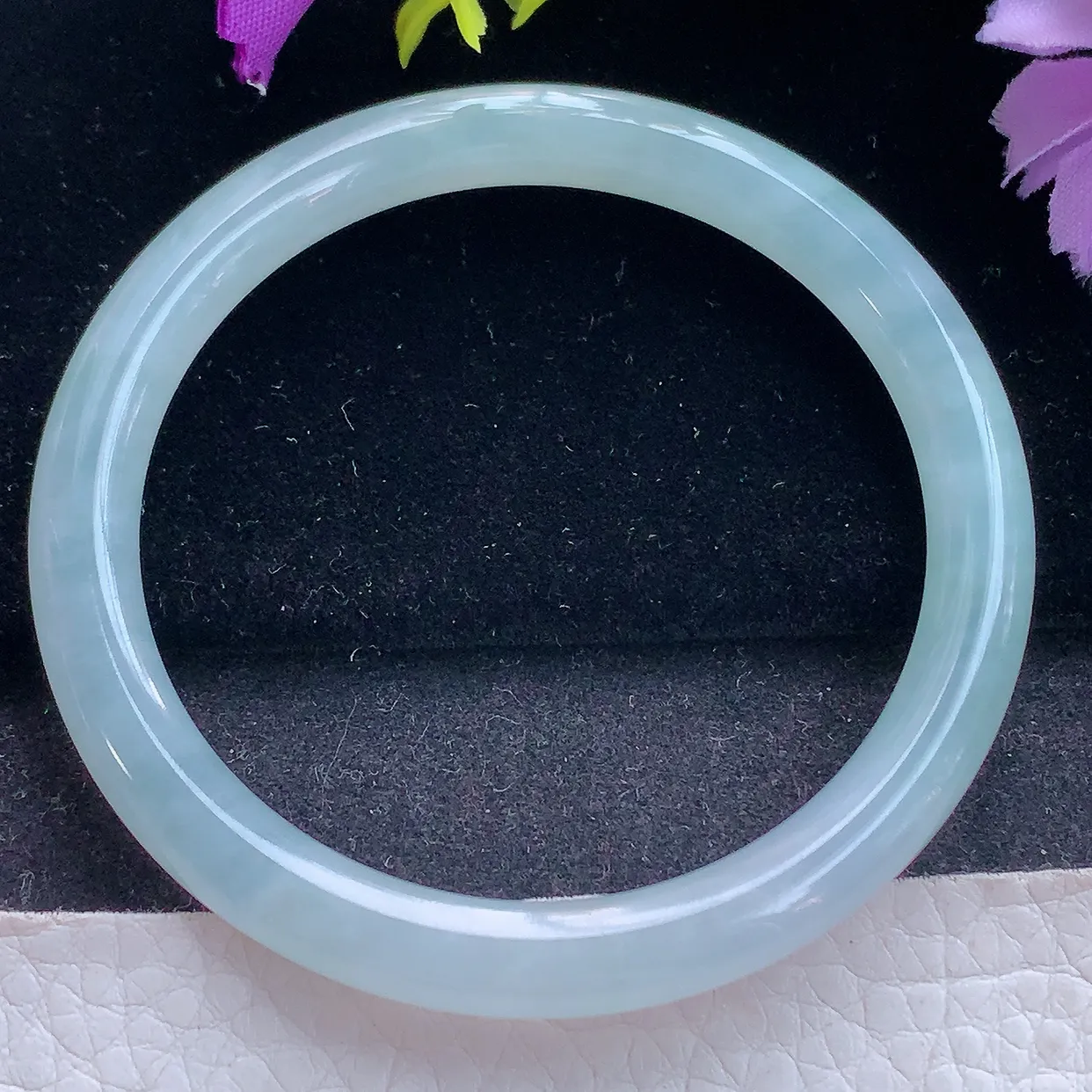 yh实拍53*6.5*7.2美人镯 天然翡翠A货手镯冰天空蓝圆条玉镯子 叮当镯